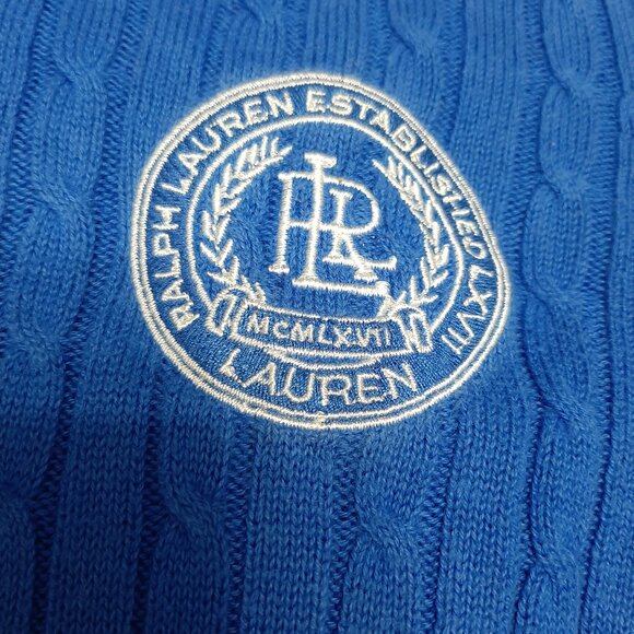 LRL Lauren Women's Blue Active Cable Knit Mock Neck Full Zip Cardigan Sweater Si - Picture 6 of 8